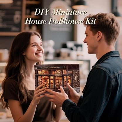 CUTEBEE Book Nook Kit, DIY Miniature House Kits for Adult and Teens, Dollhouse Booknook Tiny House, Bookshelf 3D Wooden Puzzle, DIY Craft Gifts for Family and Friends (Corner Coffee Shop)