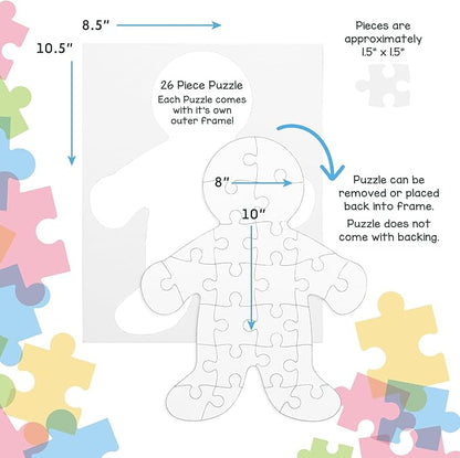 Hygloss 8 Blank Person-Shaped Puzzles with Envelopes – 8.5 x 10.5 Inches – Ideal for All-About-Me Activities – Write, Draw, and Decorate – 26 Pieces Each