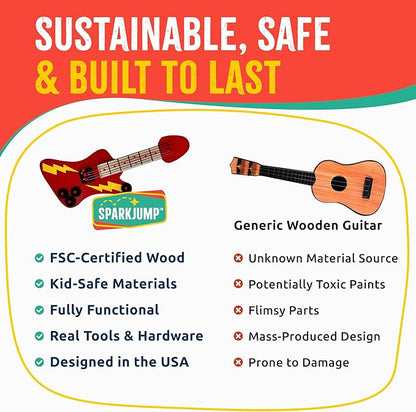 SparkJump DIY Wood Building Kits, STEM Woodworking Kit for Kids, Creative Fun Craft Projects, Great Gift for Boys & Girls (Wooden Guitar, 1-Pack)