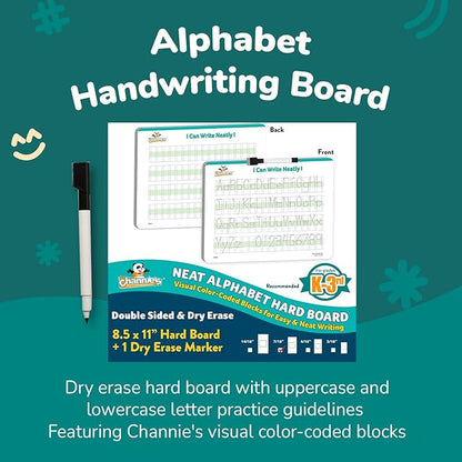 Channie’s Visual Dry Erase Neat Alphabet Hard Board for 1st, 2nd, 3rd Elementary School Students, Handwriting Practice, Homeschool Learning Supplies and Summer Teaching Workbooks