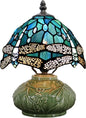 Small Tiffany Lamp Mushroom Table Lamp, Mini Stained Glass Desk Light Memory Sympathy Ceramic lamp 8X11 Inch (Sea Blue Dragonfly Style)