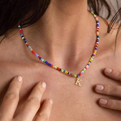 Yoosteel Colorful Beaded Initial Necklaces for Girls Gifts - Cute Initial Necklaces for Girls Kids Jewelry A-Z Letter Choker Necklace for Women Birthday Gifts for Teens Daughter Niece Granddaughter