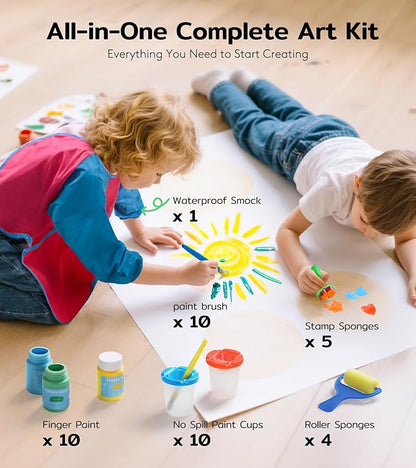 TMOL Washable Finger Paint for Toddlers, 40 PCS Non-Toxic Finger Paints, 10 Vibrant Colors (2fl oz), Baby Paint for Hand and Feet, Safe Art Supplies, Early Learning Gifts for Kids Age 3+