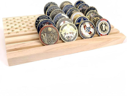 American Flag Solid Wood Military Challenge Coin Display Stand Coin Display Case