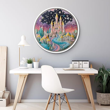 Colorful Fairy Castle Puzzles for Adults 1000 Pieces, Fantasy Rainbow Sky River Jigsaw Puzzles, Round Challenging Impossible Puzzle as Wall Decor