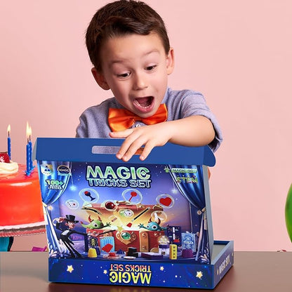 Magic Tricks Kit, 30 in 1 Magic Tricks Set for Kids Age 6 7 8 9 10 11 12, Magician Costume for Pretend Play & Step-by-Step Video Instruction for Beginners, Christmas Halloween Birthday Gifts for Kids