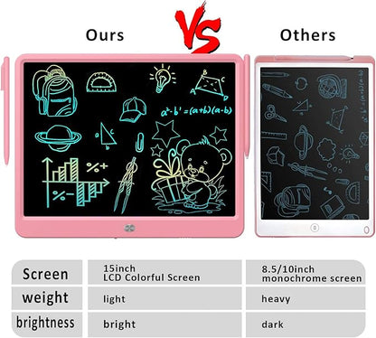 FLUESTON LCD Writing Tablet, Doodle Board Toys Gifts for 3-8 Year Old Girls Boys, 15 Inch Colorful Electronic Board Drawing Pad for Kids, Gifts for Toddler Educational Learning Travel Birthday, Pink