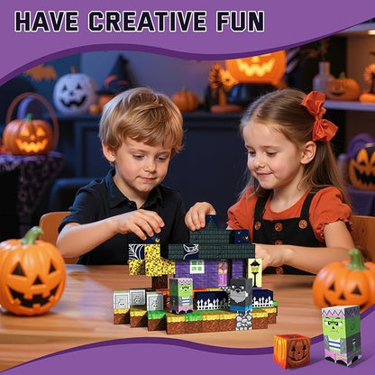 Halloween Magnetic Blocks 100 Pieces for Kids, Magnetic Tiles 3D Sensory Construction Building Dog Pumpkin, Magnet Cubes Stacking Toys Games for Toddlers Boys Girls Ages 3+