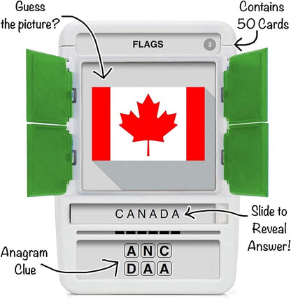 100 PICS Flags of The World Travel Game - Learn 100 Country Flags | Flash Cards with Slide Reveal Case | Geography Card Game, Gift, Stocking Stuffer | for Kids and Adults | Ages 6+
