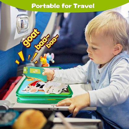 Quanquer Farm Busy Book With Talking Flash Cards for Toddlers 1-3 - Montessori Busy Board for Boy Girl Birthday Gift - Learning Educational Toys with 224 Sight Words - Airplane Car Toddler Travel Toys