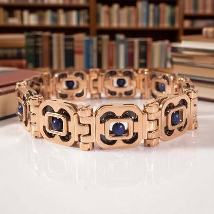 DIY Assembled Link Bracelet with Blue Gemstones - Elegant Statement Jewelry for Adult, Polished Link, Puzzle, Ceramic Style，Perfect for Gifting & Everyday Wear