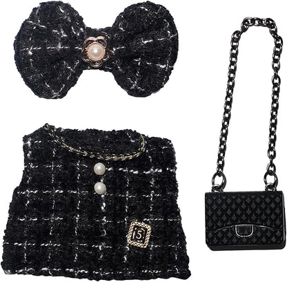 17cm Doll Clothes Dress Hairpin 3 Piece Set Luxury Accessories Outfit Set for 17cm Dolls(NO Doll)(Colorful Shirt+Bow Hairpin+Bag)