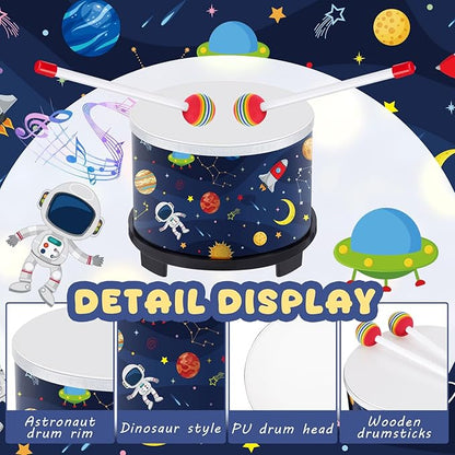 Boao Floor Tom Drum for Kids 8'' W x 6.5'' H Wooden Percussion Instrument Music Drum with 2 Rainbow Mallets Astronaut Educational Toys for Baby Children Toddler Boy Girl Birthday Gift