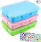 3 Pcs Sensory Bin Sand Tray with Lid & 3 Stickers, Stackable Plastic Storage Containers, Portable Sandbox Toy, Organizers for Toys, Sand, Arts, Crafts (Blue, Green, Pink)