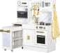 Kids Play Kitchen with Removable Cart, Wooden Toddler Kitchen Playset with Oven, Stove, Sink, Coffee Maker, Pretend Play Toy Kitchen Set for Children Boys Girls Ages 3