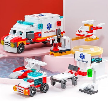 Ambulance Building Blocks Toy (122 Pieces) – 7 in 1 Emergency Vehicle Set, STEM Learning Creative Play, DIY Construction Toy for Kids Ages 6-12, Gift for Boys & Girls
