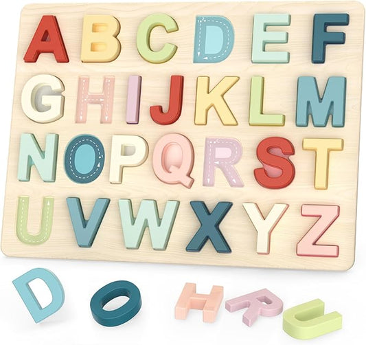 Alphabet Puzzles, ABC Preschool Learning Toys, Wooden Toys for Toddlers, Alphabet Shape Puzzles for Kids, Gift for Girls Boys