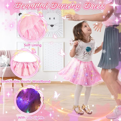 Princess Dress Up Clothes for Little Girl, Light Up Princess Cape Set with Crown, Princess Dresses for Girls 3-8 Role Play, Princess Toy Gift for Halloween Christmas Birthday Party