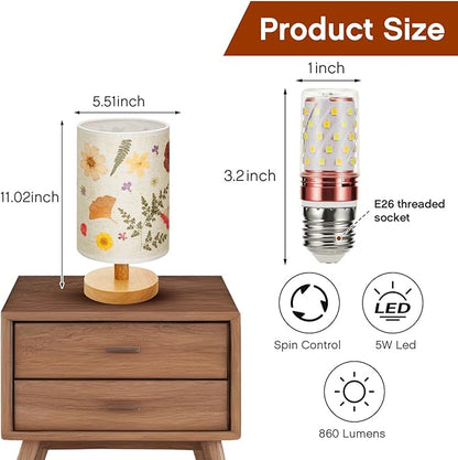 Hortsun Pressed Floral Lamp Bedside Vintage Flower Desk Lamp for Bedroom Living Room, Dorm, Home, Office Decor(1 Pcs,Modern Style)