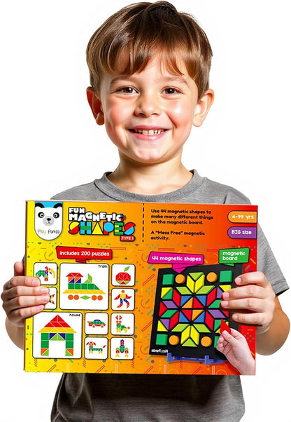 Magnetic Tangram Puzzle Educational Toy| 200 Patterns, 44 Big Magnet Tangram Pieces with Board, Pattern Book & Display Stand | STEM Learning Toys for Toddlers Ages 4 5 6+ Years|Gifts for Girls & Boys