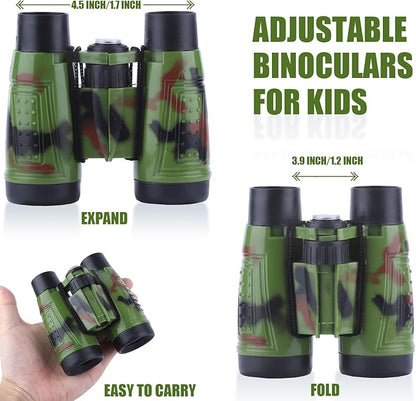 ASONA 24PCS Camouflage Color Binoculars for Kids with Neck String, Binoculars Nature Exploration Toys Safari Jungle Animal Theme Party Favors Gifts for Bird Watching Camping Hunting Hiking Supplies
