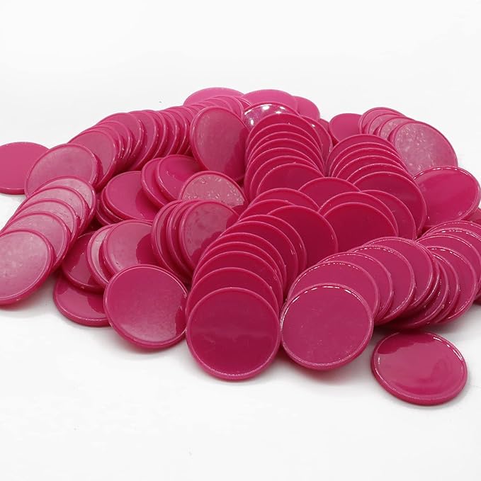 Set of 100 Opaque Plastic Learning Counters Mini Poker Chips Game Tokens with Storage Box (MediumVioletRed, 1.26 Inch)