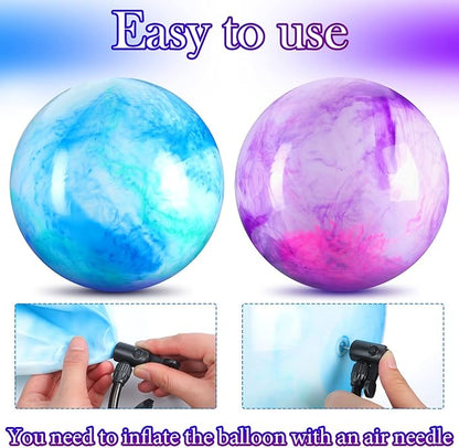 Deekin 2 Pcs 15 Inch 18 Inch Marbleized Bouncy Balls Large Inflatable Rubber Sensory Ball for Playground Outdoor Water(15 Inches,Blue and Purple)