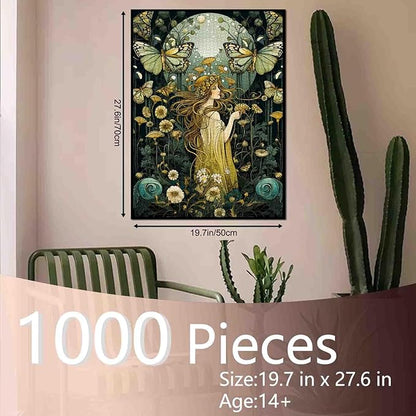 Tucocoo Beautiful Girl Jigsaw Puzzles for Adults 1000 Pieces, Butterfly Floral Woman Art Jigsaw Puzzle Colorful DIY Craft Puzzles for Home Decoration Gifts, Family Puzzle Perfect for Game Nights