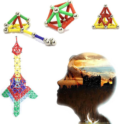 160Pcs Magnetic Building Sticks Blocks, Magnet Educational Toys STEM Toys for Kids and Adult, 3D Construction Building Toy with Storage Bag