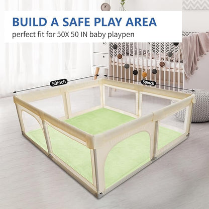 Baby Play Mat for Floor,1.3"Thick Elasti-Foam 50x50 Playpen Mat for Toddlers Infant kids,Water-Repellent Soft Velvet for Tummy Time,Non-Slip Backing for Crawling,Tatami Style(Light Green)