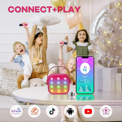 Mini Karaoke Machine for Kids Toys, Portable Bluetooth Speaker with 2 Wireless Microphones, Birthday Gifts for Girls 3, 4, 5, 6, 7, 8, 9, 10, 11, 12+ Years Old Toddler Teens (Hotpink)
