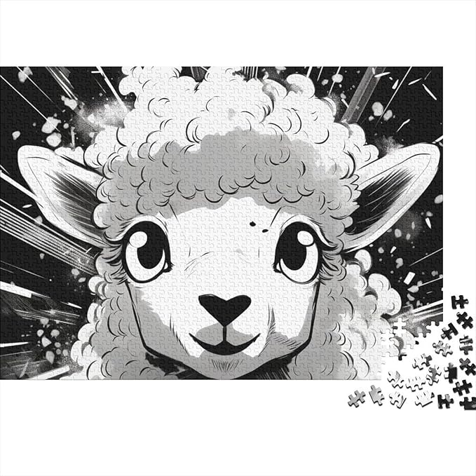 Sheep 1000 Pieces 3D Animal Thickened Wooden Jigsaw Puzzle for Adults Fun Toy Intellectual Game Home Decoration Stress Relief Toy Education Game Premium & Durable 1000pcs (75x50cm)