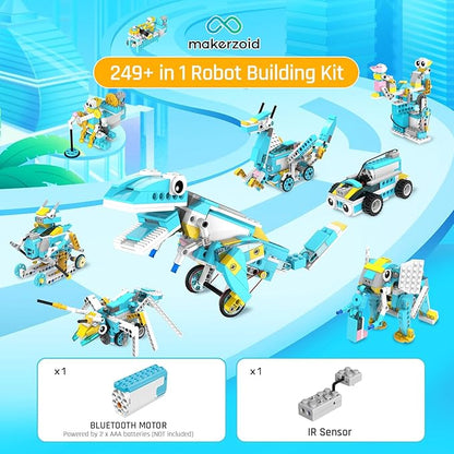 Makerzoid Coding Robot Kit for Kids, 200-in-1 RC Robot Building Toys with Motor Sensor,Scratch JR Coding Set with 36 Video Courses, Birthday Childrens' Day Gift for Kids 6+ (400+ Blocks)