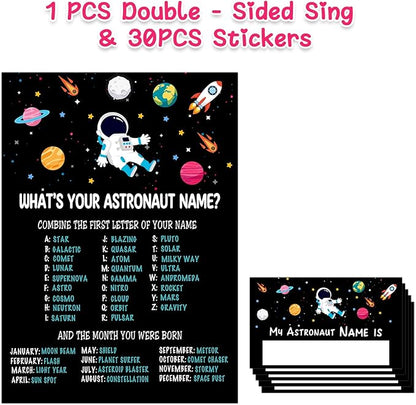 What is Your Astronaut Name Game, Game Sign and 30 Cards, Astronaut Birthday Party Sign for Boys and Girls, Holiday Activity, Kids Astronaut Activity Cards, Astronaut Activity Decoration Supplies