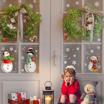 Christmas Window Clings，Snowflake Stickers，Snowman Decals，Stickers for Windows Glass，Winter Window Cling，Christmas Decorations Holiday
