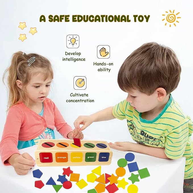 Color Shape Sorting Toy for Toddler, Wooden Montessori Shape Sorter Color Matching Box Game, Learning Sensory Toys Gift for Boy Girl 3 Year Old