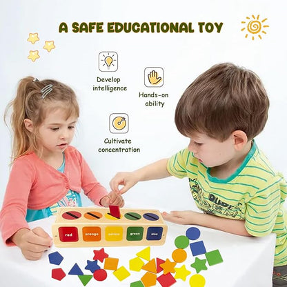 Color Shape Sorting Toy for Toddler, Wooden Montessori Shape Sorter Color Matching Box Game, Learning Sensory Toys Gift for Boy Girl 3 Year Old