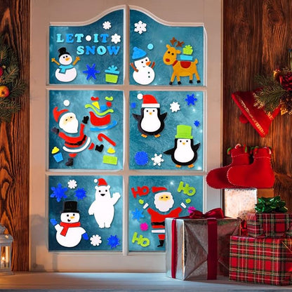 XIMISHOP 6pcs Christmas Gel Clings: Xmas Santa Claus Snowman Snowflake Penguin Window Decors