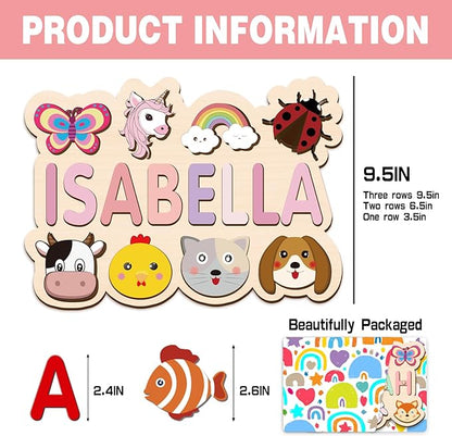 Personalized Name Puzzle for Toddlers 1-3, Custom Wooden Baby Name Puzzle, Educational Montessori Toys for Boys & Girls, Unique 1st Birthday Gift, Christmas & Easter Gifts for Kids