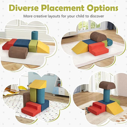 Costzon Toddler Climbing Toys Indoor, 6 Pieces Foam Climbing Blocks for Baby w/Skin-Friendly Chenille Fabric, 30D High-Density Foam & Carrying Handles, Soft Play Climbing for Toddler (Assorted)
