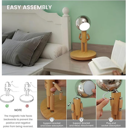 Pause Moon Lamp, Creative Wood LED Desk Lamp, Unique Decorative Lighting for Bedroom, Lamps for Night Stands, Rechargeable Cordless Lamp Office & Gift, Beech Wood