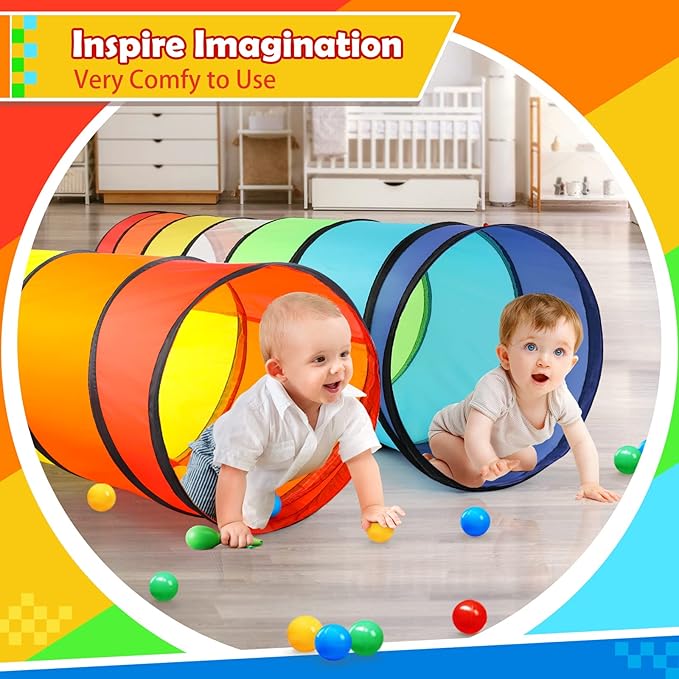 PigPigPen Kids Tunnel for Toddlers,Pop Up Play Tunnel Tent for Babies or Dogs, Indoor & Outdoor Toys for Kids Backyard Playset (Rainbow Play Tent)