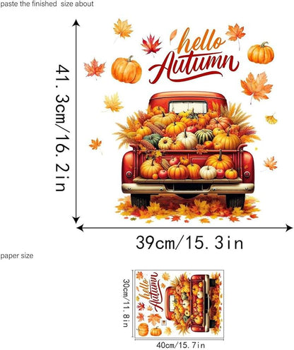 Fall Window Clings for Glass Thanksgiving Static Cling Window Decals 1PCS Pumpkin Maple Leaves Autumn Reusable Window Stickers Home School Office Decorations