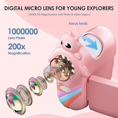 Microscope for Kids 1000X Magnification, Minilabbies 3-in-1 Handheld Portable Digiscope with 2" LCD Display, STEM Educational Toy Halloween Christmas Birthday Gifts for Kids Ages 6-12