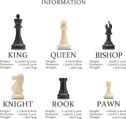 A&A Tournament Chess Set/ 20''x20'' Foldable Silicone Chess Board / 3.75'' King Height Plastic Quadruple Weighted Classic Staunton Pieces/Storage Bag for 6 Years Old - 2 Players
