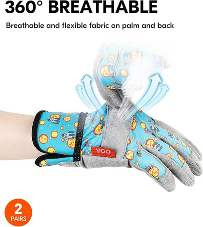 Vgo... 2Pairs 5-6 Years Old Kids Gardening,Lawning,Working DIY Gloves(Size KID:M,2 Color,KID-MF3561)