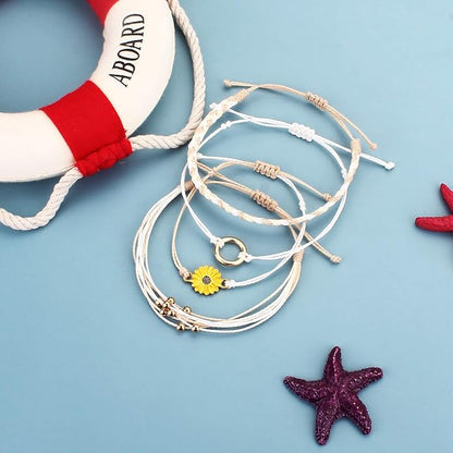 FANCY SHINY Sunflower String Bracelet Boho Braided Rope Wrap Bracelets Cute Summer Beach Surfer Jewelry for Women Christmas Gifts