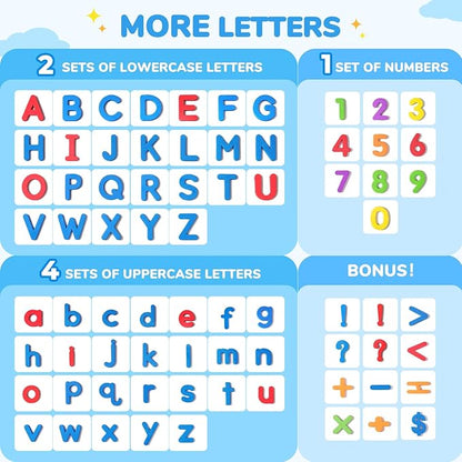 Gamenote Classroom Magnetic Letters Kit 178 Pcs with Double-Side Magnet Board - Foam Alphabet Letters for Kids Spelling and Learning