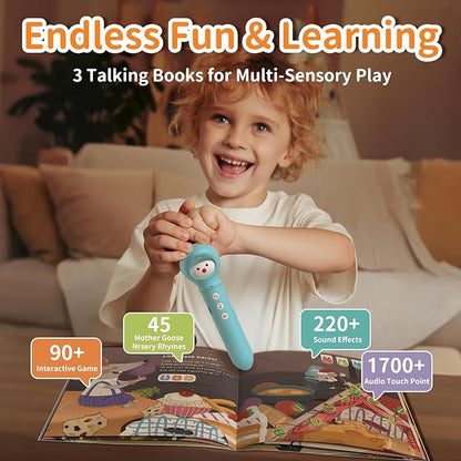 alilo Talking Pen Books Sets for Toddlers 2-6, Kids Learning Electronic Toys, Early Educational Gifts for Boys Girls, with 3 Interactive Audio Sound Books, 100 Talking Flash Cards, Alphabet