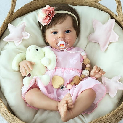 SCOM Lifelike Reborn Baby Dolls - 20 Inch Realistic-Newborn Baby Doll Girl Real Life Baby Dolls with Soft Weighted Body, Poseable Real Baby Reborn Gift Toy for 3+ Years Old Kids
